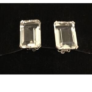 Jomaz Emerald Cut Clear Stone Rhodium Plated Clip On Earrings